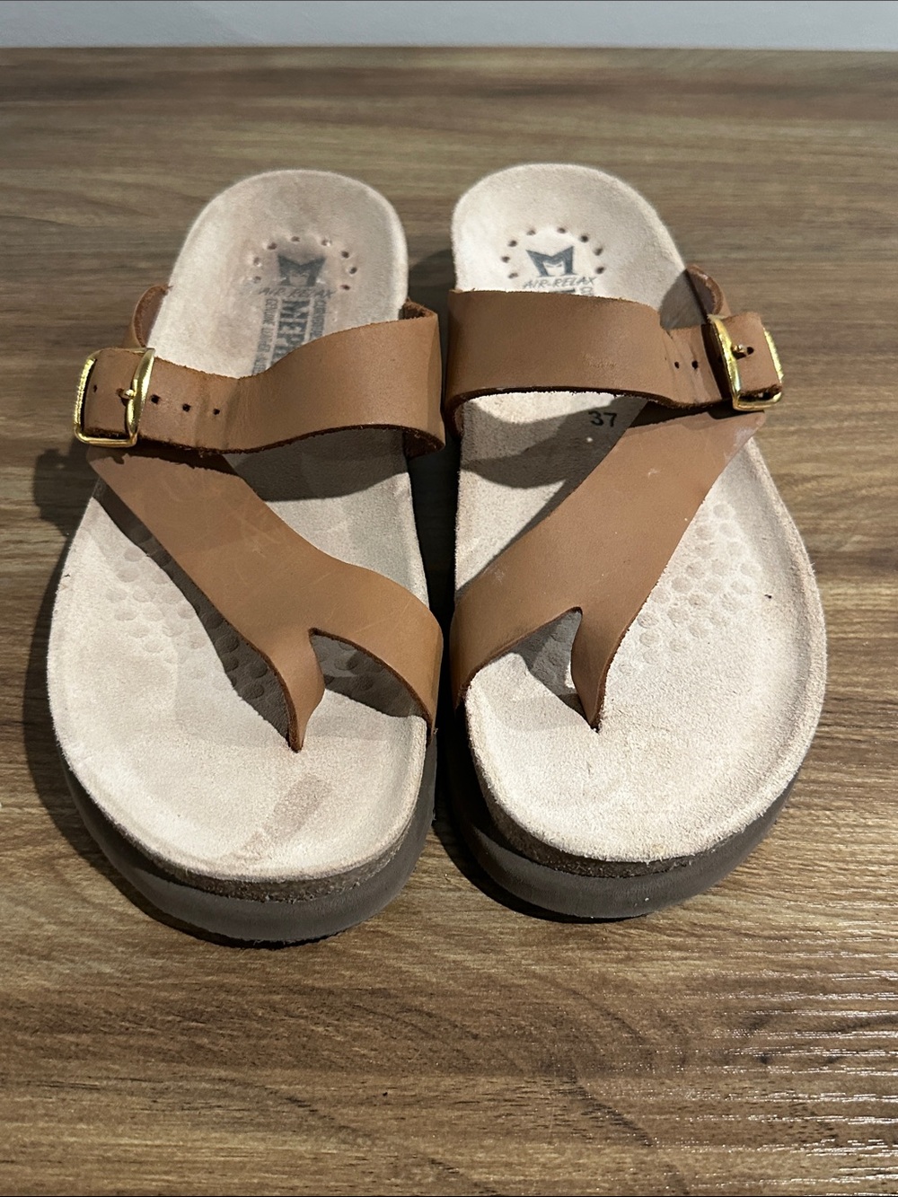 Mephisto Tan Leather Slide with Gold Buckle